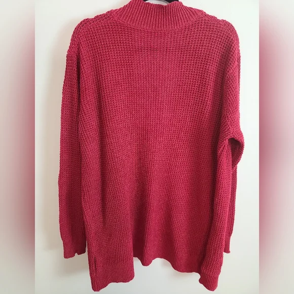 Burgundy Open Front Medium Weight Cardigan with Pockets - Picture 7 of 7